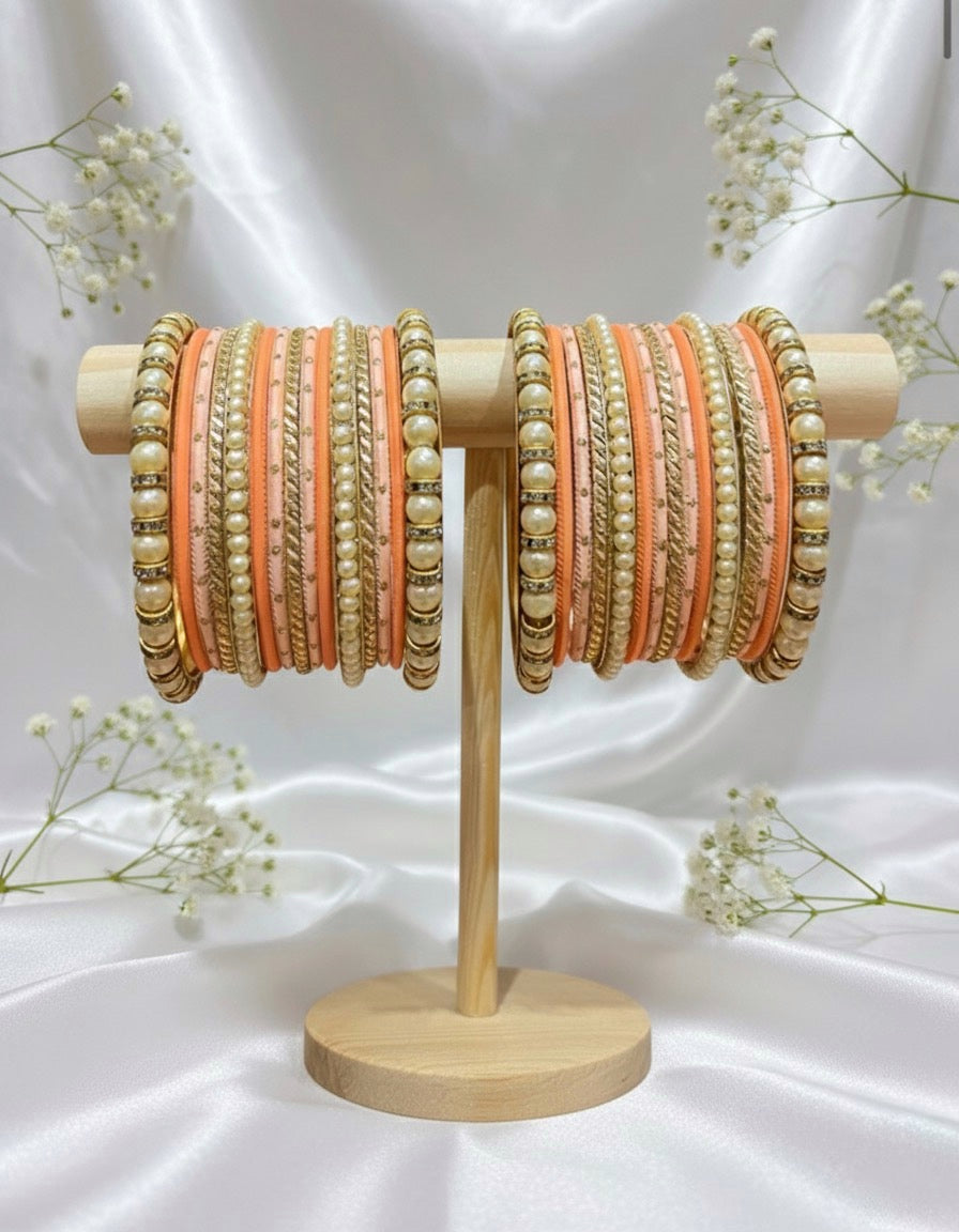‘Bole Chudiyan’ Peach Bangle Stack (price per hand)