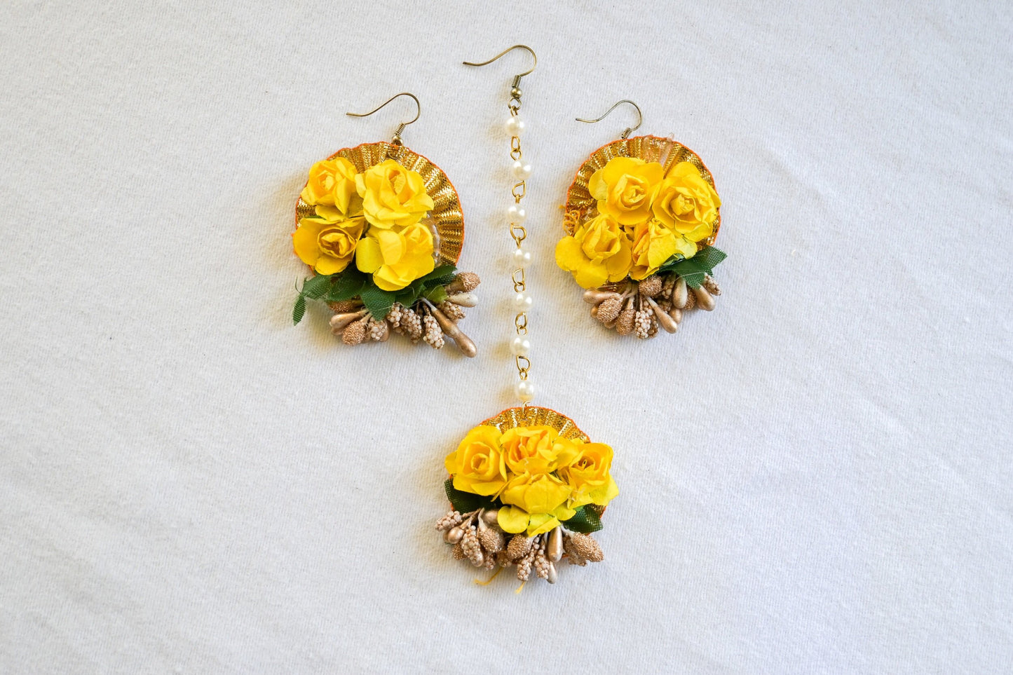 ‘Piya’ Floral Earring Tikka Set - Yellow