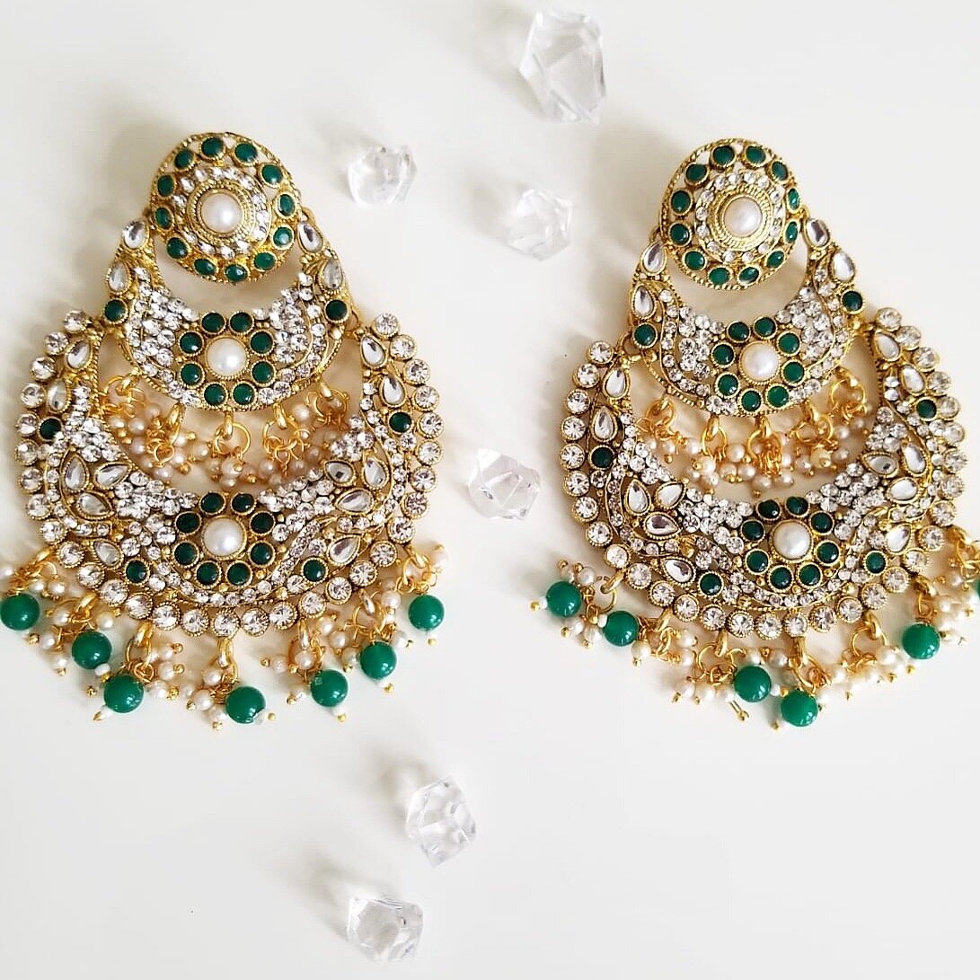 'Naina' Oversized Earrings - Green