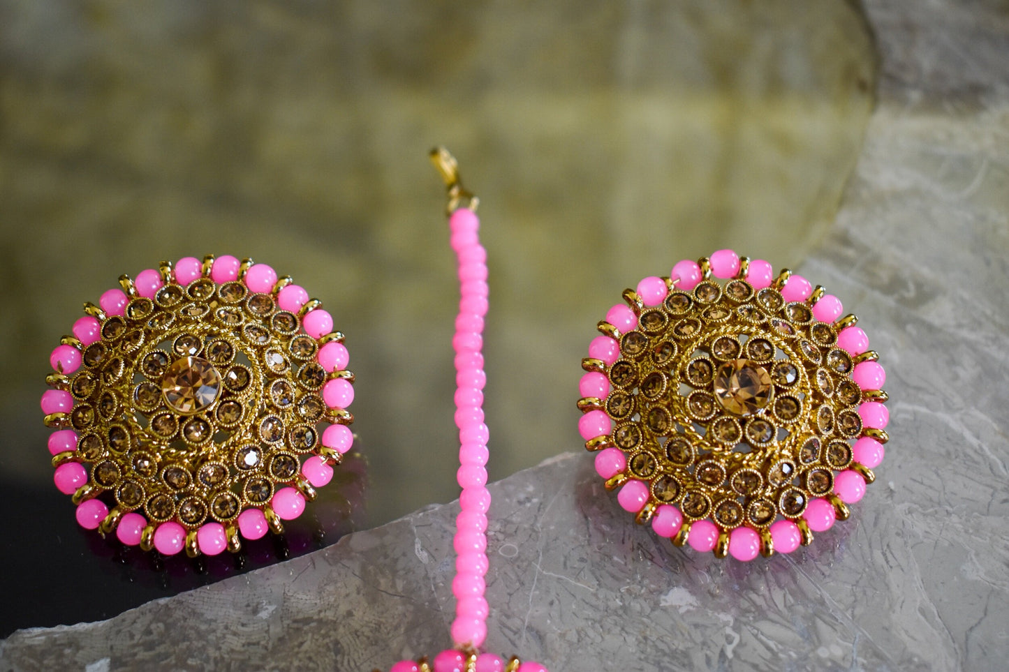 Studs Earring Tikka Set - Pink