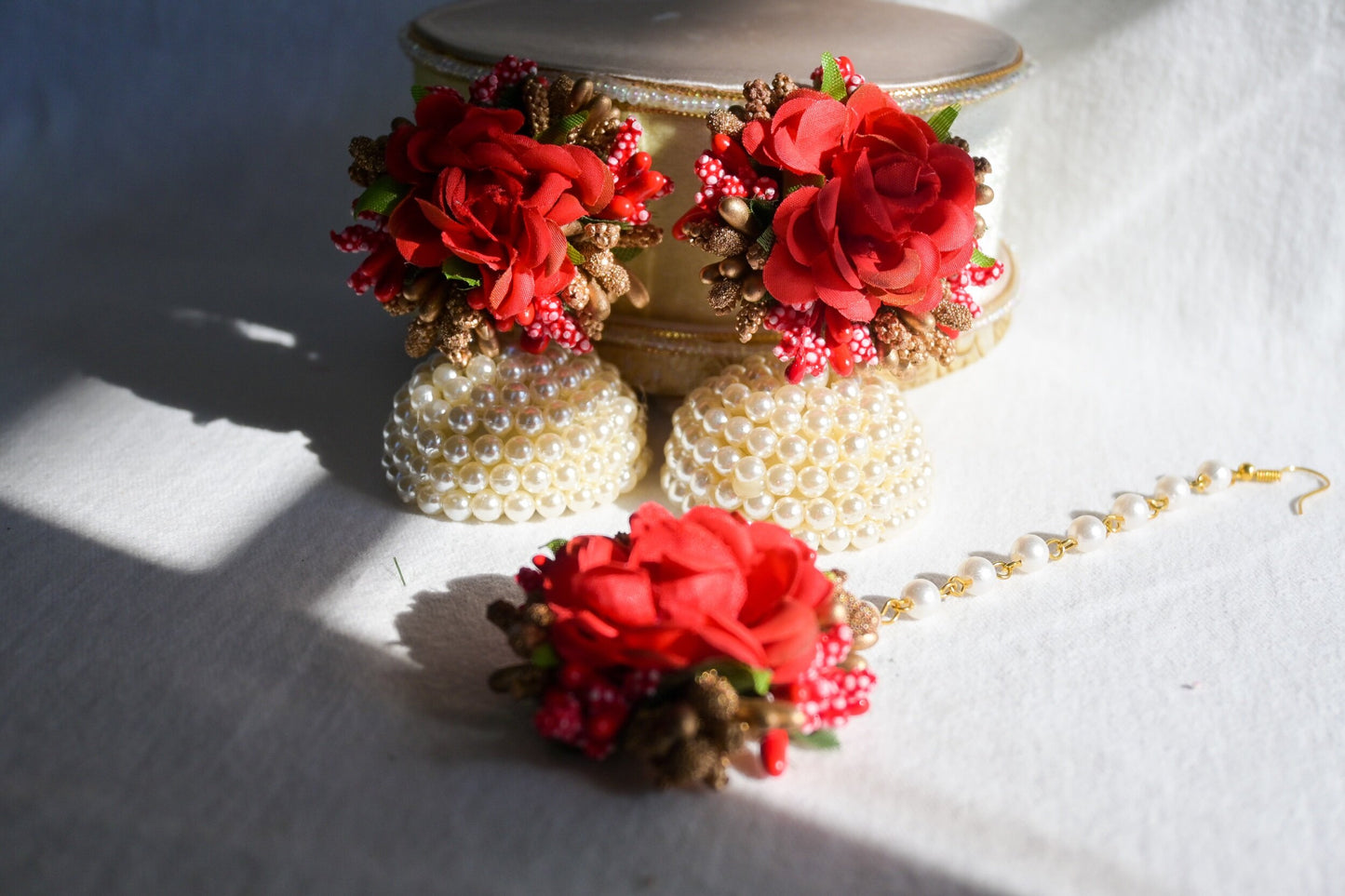 Floral Earring Tikka Set - Red