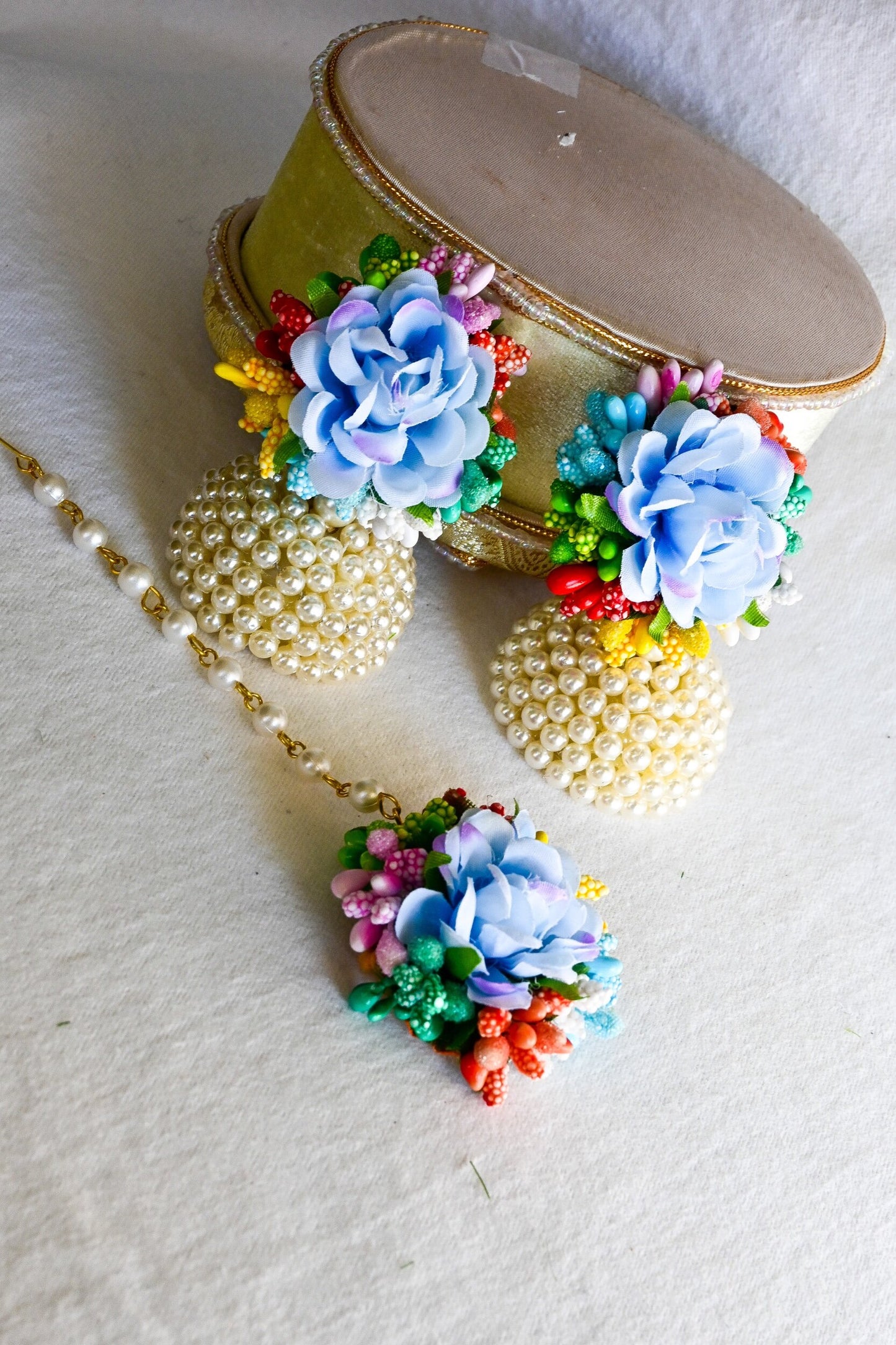 Floral Earring Tikka Set - Blue