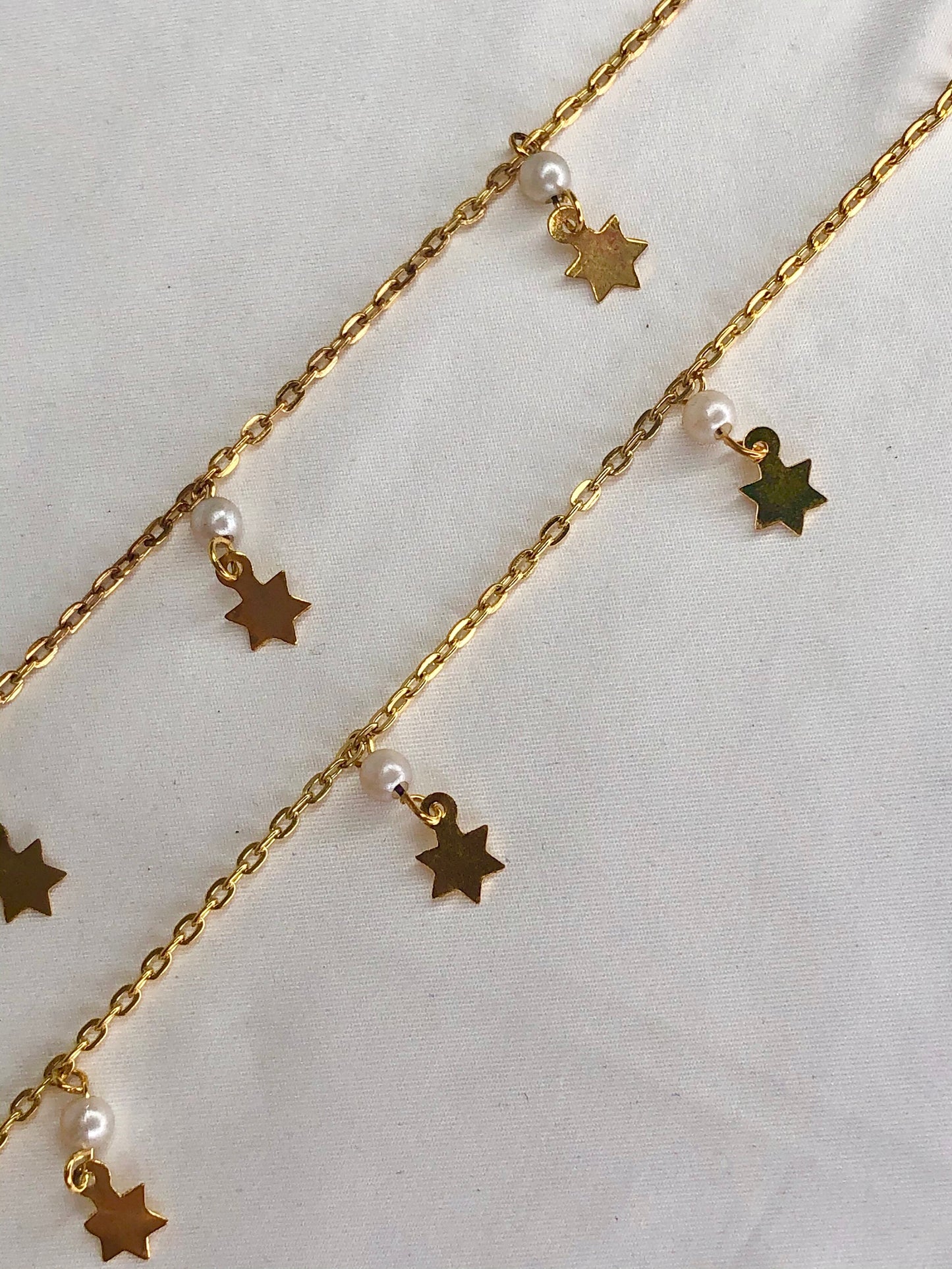 ‘Mia’ Gold Star and Pearl Anklets