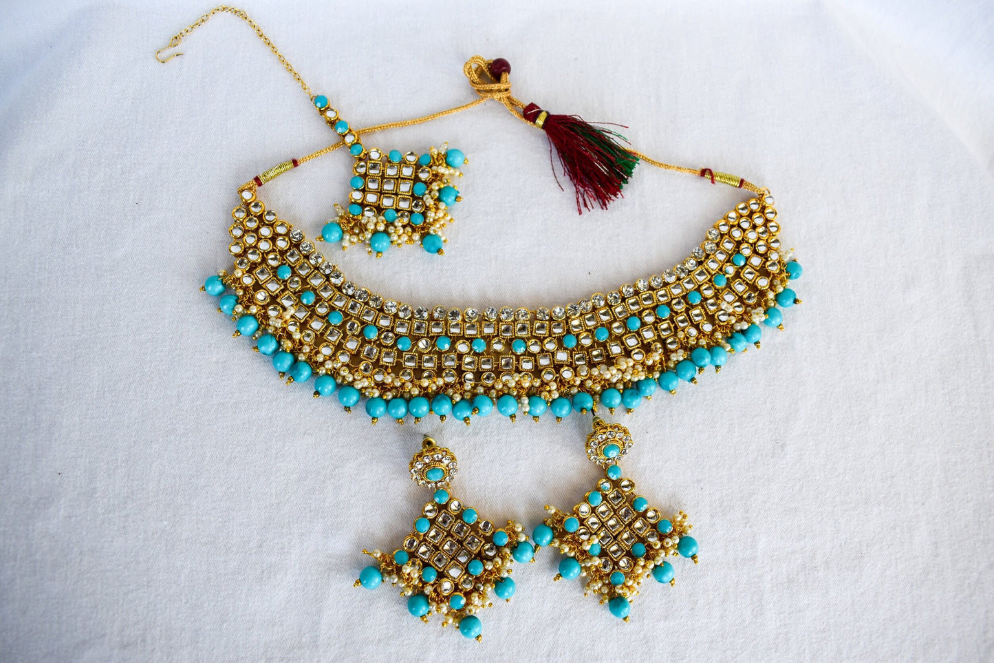 ‘Sanjana’ Kundan Set - Sky Blue