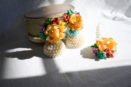 Floral Earring Tikka Set - Yellow