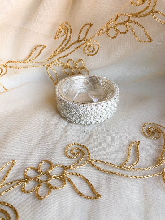 White and Silver beaded bangles - 12 pack