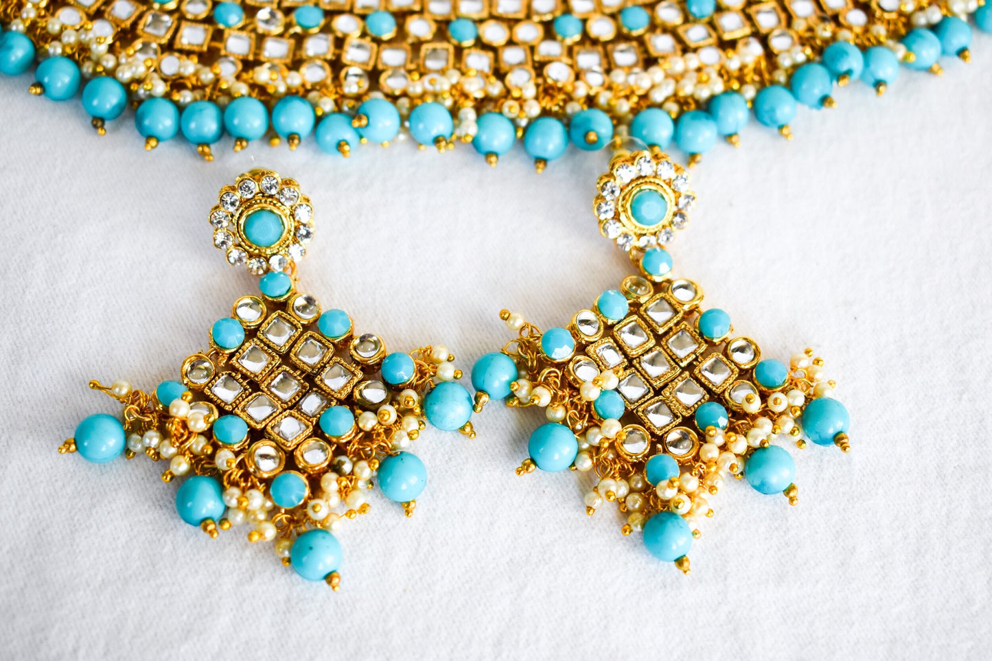 ‘Sanjana’ Kundan Set - Sky Blue