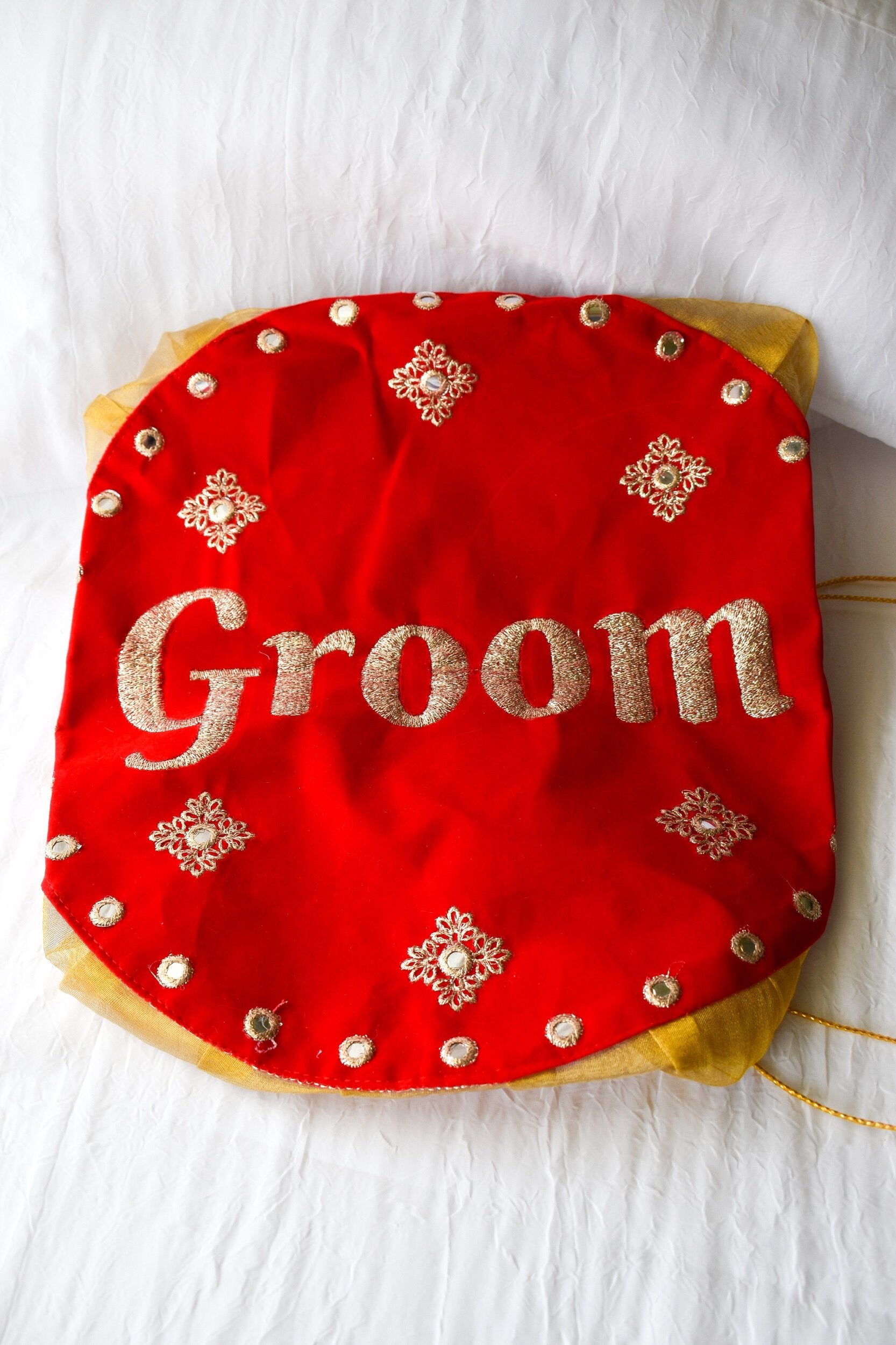 Light Gold Shagun Gift Bag with Flower Embroidery - VIYAAH