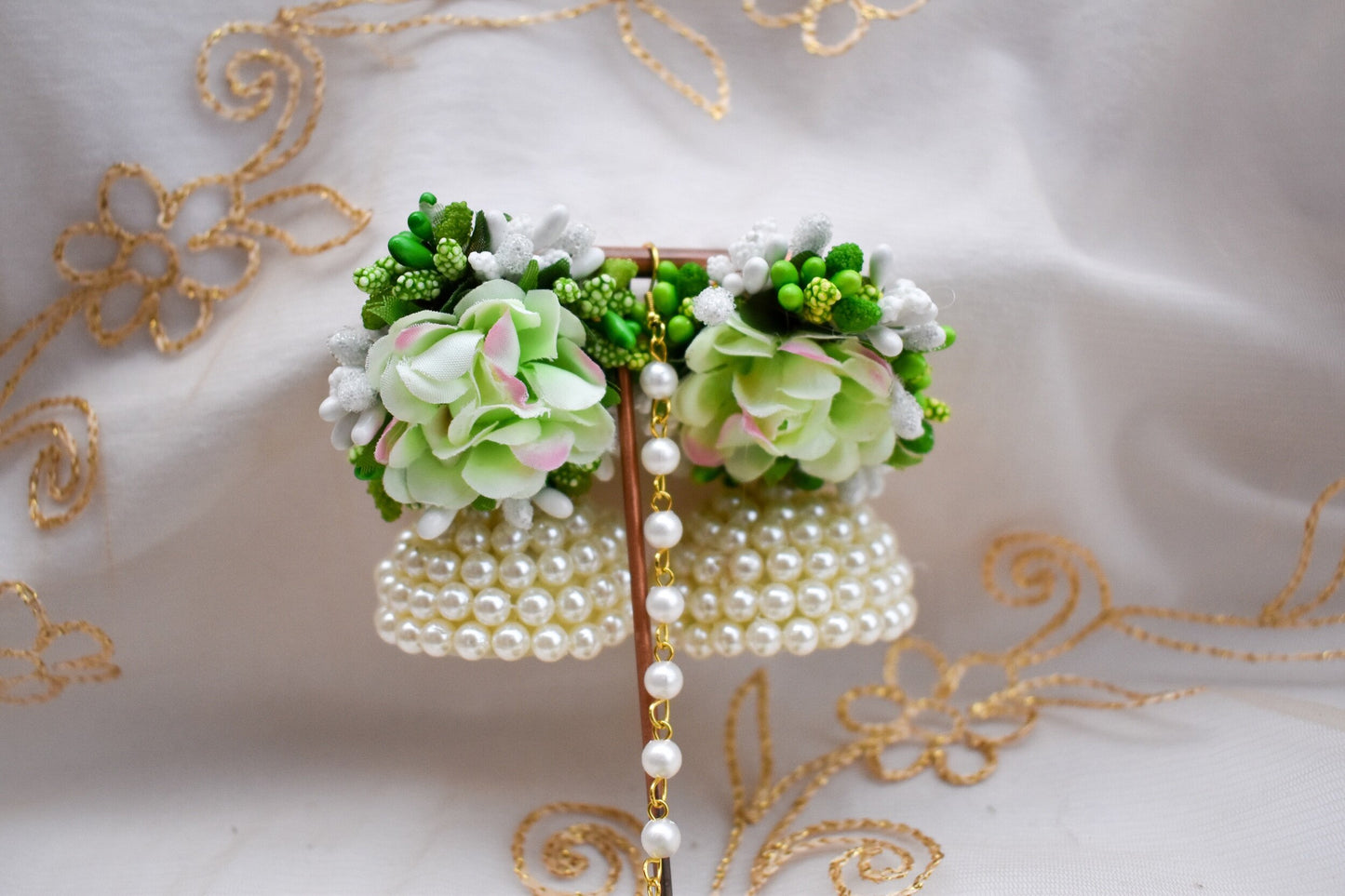 Floral Earring Tikka Set - Mint