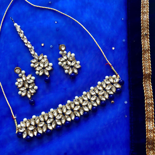 'Kyra' Kundan Choker Set - Blue